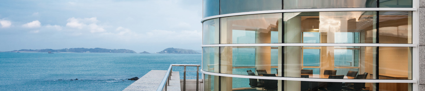 Round boardroom with a sea view at Admiral park, Guernsey